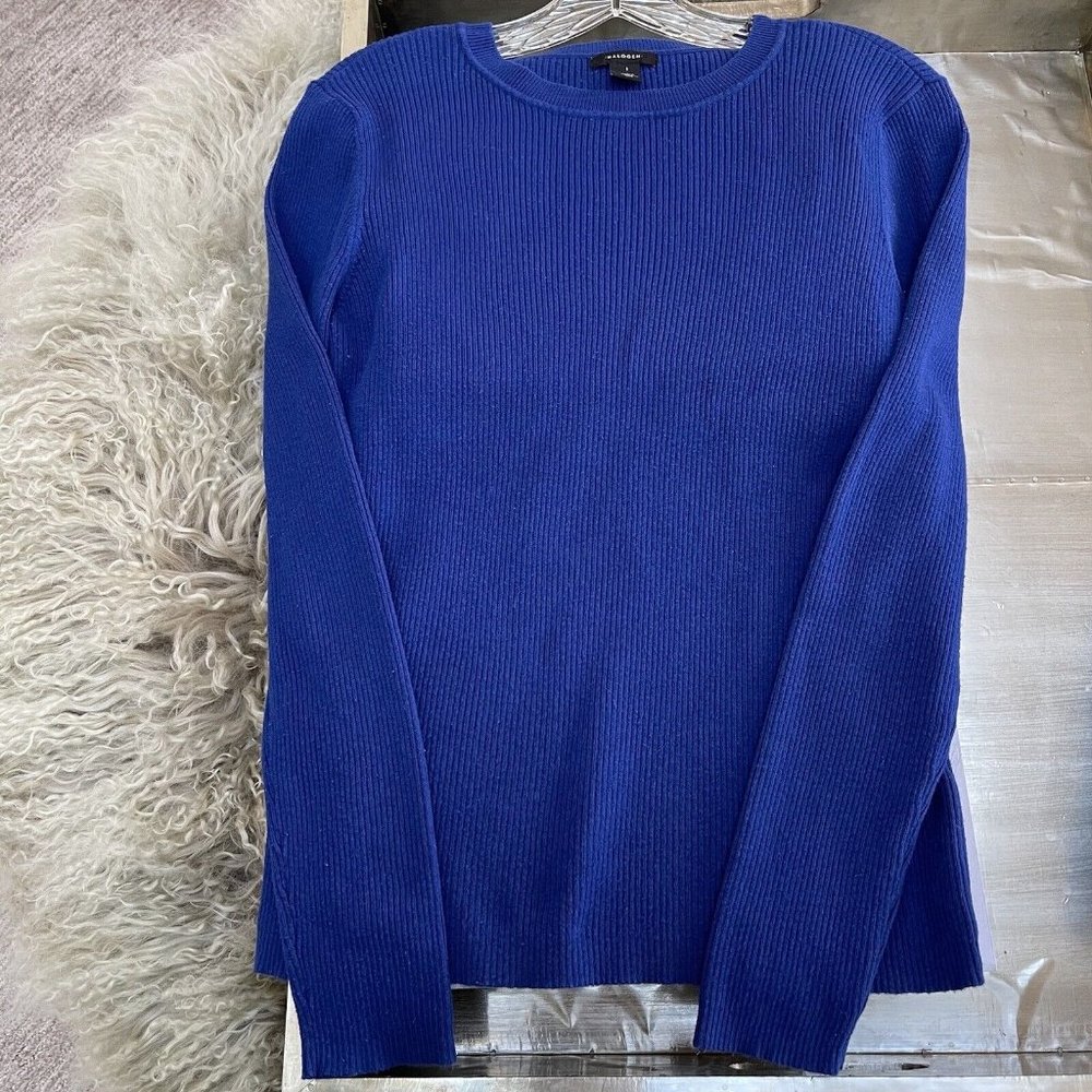 Halogen Womens Sweater Size 1 Blue Ribbed Long Sleeve Pullover